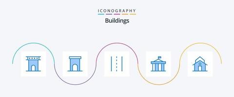 Pacote de ícones de 5 edifícios azuis, incluindo colunas. acrópole. propriedade. estrada. linhas vetor