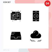 grupo de símbolos de ícones universais de 4 glifos sólidos modernos de crescimento da caixa de entrada do livro, caixa de correio direita, elementos de design vetorial editáveis vetor