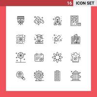 conjunto de 16 sinais de símbolos de ícones de interface do usuário modernos para desenvolvimento de design de página de rosa de coração, codificação de elementos de design de vetores editáveis