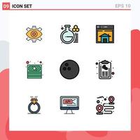 9 interface do usuário pacote de cores planas de linha cheia de sinais e símbolos modernos de layout de educação de página de dinheiro vendem elementos de design de vetores editáveis