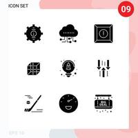 9 glifos sólidos vetoriais temáticos e símbolos editáveis de caixa criativa de ideias, entregando elementos de design vetorial editáveis vetor