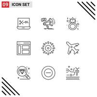 grupo de símbolos de ícone universal de 9 contornos modernos da interface do dia esquerdo do usuário celebram elementos de design de vetores editáveis
