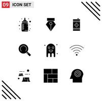 conjunto de 9 sinais de símbolos de ícones de interface do usuário modernos para lupa de celebração de óleo de cópia fantasma elementos de design de vetores editáveis
