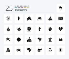 carnaval do brasil 25 pacote de ícones de glifos sólidos, incluindo mardigras. fantasia. tinta. mascarar. carnaval vetor