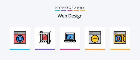 linha de design web cheia de 5 ícones incluindo caneta. Projeto. desbloquear. colheita. gráfico. design de ícones criativos vetor
