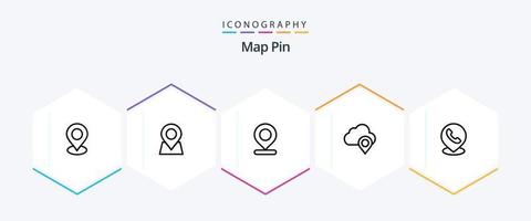 pacote de ícones de 25 linhas de pinos de mapa, incluindo . Telefone. vetor