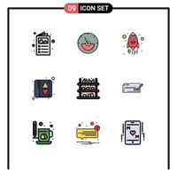 conjunto de 9 sinais de símbolos de ícones de interface do usuário modernos para lançamento de compras de frutas elementos de design de vetores editáveis de porta de elevador de mercearia