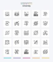 Universidade criativa 25 pacote de ícones de contorno, como medalha. on-line. livros. trabalho de casa. atribuição vetor