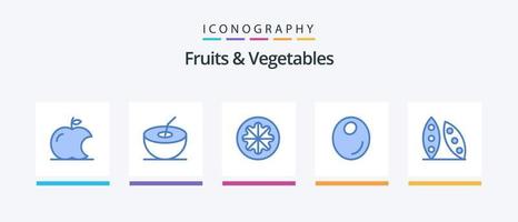 frutas e legumes pacote de ícones azuis 5, incluindo orgânicos. Comida. legumes. culinária. óleo. design de ícones criativos vetor