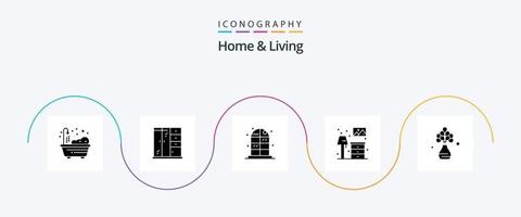 pacote de ícones home and living glyph 5 incluindo . mobiliário. plantar vetor