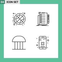 conjunto de 4 cores planas de linhas preenchidas vetoriais na grade para tempo de construção de basquete, verificação de elementos de design de vetores editáveis de construção de quadra