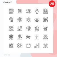 pacote de linha de 25 símbolos universais de serviço de pessoas de saúde pai pai elementos de design de vetores editáveis