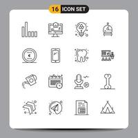 pacote de ícones vetoriais de estoque de 16 sinais e símbolos de linha para elementos de design de vetor editável de capacete de negócios de educação de moeda de escritório