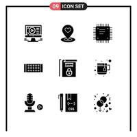 9 ícones criativos sinais e símbolos modernos de gdpr led heart lamp placa-mãe elementos de design de vetores editáveis