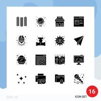 conjunto de 16 sinais de símbolos de ícones de interface do usuário modernos para desenvolvimento de loja de jaqueta de trabalho, codificação de elementos de design de vetores editáveis