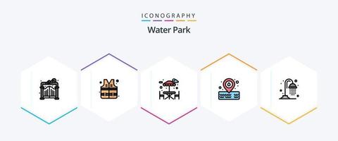 parque aquático 25 pacote de ícones de linha preenchida, incluindo . . parque. banho. agua vetor