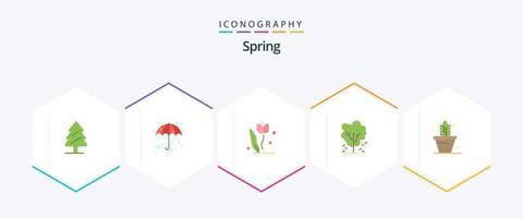 primavera 25 pacote de ícones plana incluindo cacto. natureza. floral. árvore de maçã. árvore vetor