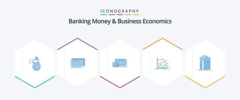 dinheiro bancário e economia de negócios 25 pacote de ícones azuis, incluindo gráfico. Setas; flechas. finança. dinheiro. investimento vetor