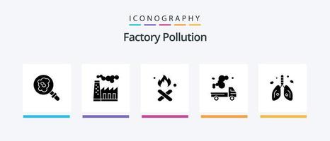 pacote de ícones de glifo de poluição de fábrica 5, incluindo poluição. gás. fogo. emissão. automóvel. design de ícones criativos vetor