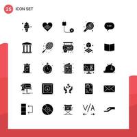 conjunto de pictogramas de 25 glifos sólidos simples de dinheiro de investimento, amor, encontre elementos de design de vetores editáveis desconectados
