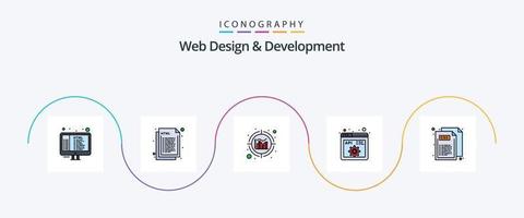 linha de design e desenvolvimento de web cheia de 5 ícones planos, incluindo css. programação. rede. desenvolvimento. api vetor