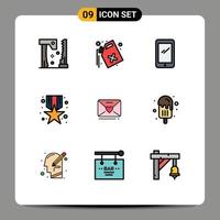 conjunto de 9 símbolos de ícones de interface do usuário modernos sinais para medalha de telefone de recompensa sms iphone elementos de design de vetores editáveis