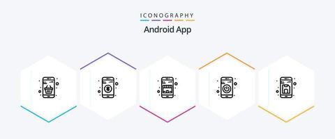 pacote de ícones de 25 linhas do aplicativo Android, incluindo as costas. desligar. o sinal. trocar. Shopping vetor