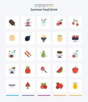 comida de verão criativa bebida 25 pacote de ícones planos, como frutas. cacho de uvas. Comida. salmão. verão vetor