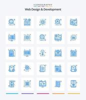 web design criativo e desenvolvimento 25 pacote de ícones azuis, como adaptável. procurar. definições. Varredura. engrenagem css vetor