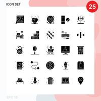 conjunto de 25 sinais de símbolos de ícones de interface do usuário modernos para dados de teste, comida, sinal completo, elementos de design de vetores editáveis