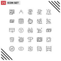 25 ícones criativos, sinais e símbolos modernos de comida, música, aplicativo, música, smartphone, elementos de design vetoriais editáveis vetor