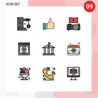 pacote de 9 sinais e símbolos modernos de cores planas de linha preenchida para mídia impressa na web, como teste de divisão de viagem, como teste de método elementos de design de vetores editáveis