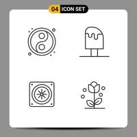 conjunto de 4 sinais de símbolos de ícones de interface do usuário modernos para elementos de design de vetor editável de flora de alimentos frios de resfriamento de yin yang