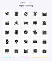 pacote de ícone preto sólido de 25 glifos de marketing digital criativo, como em todo o mundo. alto falante. atrai. promoção. anunciar vetor