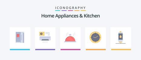 eletrodomésticos e cozinha flat 5 icon pack incluindo água. máquina. hotel. bússola. Tempo. design de ícones criativos vetor