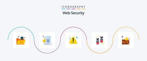 web security flat 5 icon pack incluindo proteção. vírus. alerta. ddos. ataque vetor