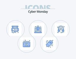 cyber segunda-feira ícone azul pack 5 design de ícone. comércio eletrônico. oferecer. placa de sinal. computador portátil. cronômetro vetor