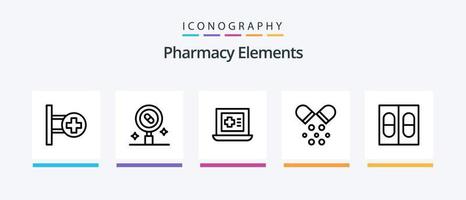 elementos de farmácia linha 5 pacote de ícones incluindo remédios. saúde. pílulas. pesquisa. pílulas. design de ícones criativos vetor