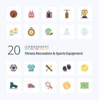 20 pacotes de ícones de cores planas para equipamentos esportivos e recreativos de fitness, como luvas de bola, luvas de futebol, morcegos vetor