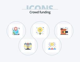 design de ícones do pacote de ícones planos de crowdfunding 5. realização. projeto. dinheiro. gestão. localização vetor