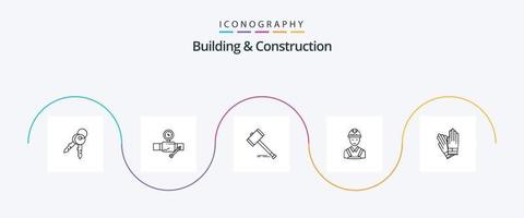 pacote de ícones de construção e linha 5 de construção, incluindo construção. jurídico. calibrar. lei. martelo vetor