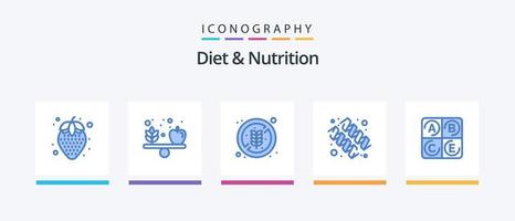 pacote de ícones azul 5 de dieta e nutrição, incluindo saúde. dieta. Comida. Vitamina. proteína. design de ícones criativos vetor