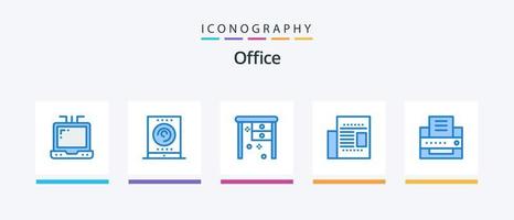 pacote de ícones do escritório azul 5, incluindo . fax. mesa de trabalho. impressora. escritório. design de ícones criativos vetor