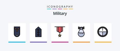 a linha militar preencheu o pacote de 5 ícones, incluindo simples. insígnia. marcação. decoração. militares. design de ícones criativos vetor