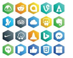 20 pacotes de ícones de mídia social, incluindo messenger player icloud media waze vetor