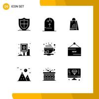 grupo de símbolos de ícone universal de 9 glifos sólidos modernos de publicidade de placa propaganda de terror wi-fi elementos de design de vetores editáveis