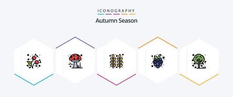 outono 25 pacote de ícones de linha preenchida, incluindo outono. videira. outono. uvas. trigo vetor