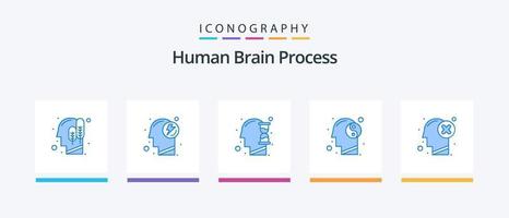 pacote de ícones azul 5 do processo do cérebro humano, incluindo falha. mente. humano. relaxar. Saldo. design de ícones criativos vetor