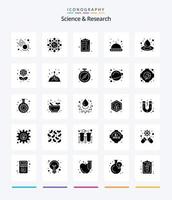 pacote de ícones preto sólido de 25 glifos de ciência criativa, como educação. líquido. lista de controle. solta. espaço vetor