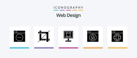 pacote de ícones de glifo 5 de design da web, incluindo internet. rede. gráficos. trancar. rede. design de ícones criativos vetor